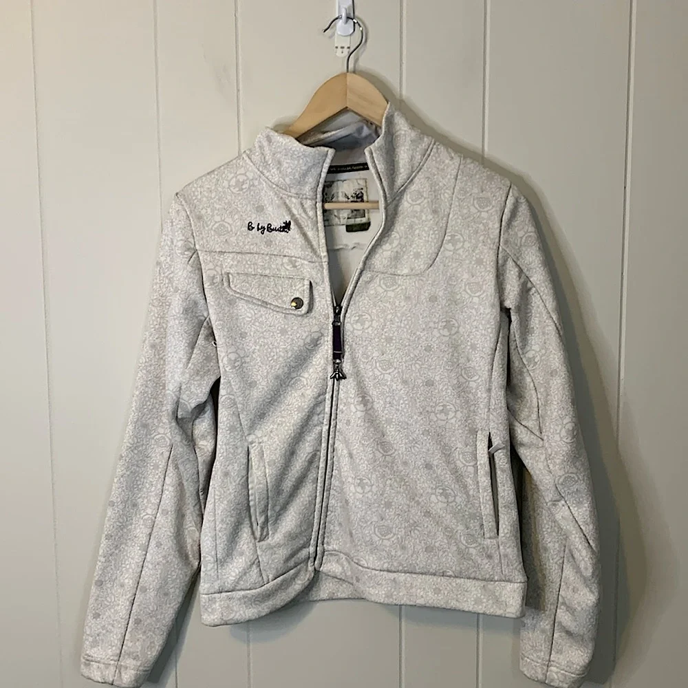 B By Burton White Gray Floral Print Asymmetrical Zippered Jacket Size Small